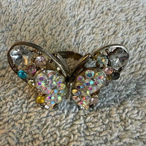 Silver Multicolor Rhinestones Butterfly Ring Fashion Jewelry